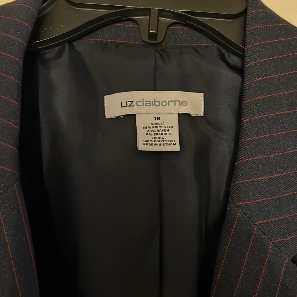 Like New Liz Claiborne navy blazer with red pinstripes size 18
